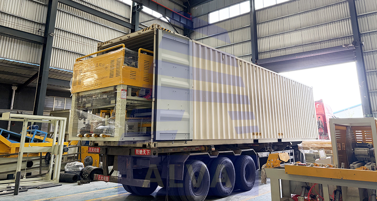 Alva Log‑Peeling One‑to‑Two Production Line Ready for Shipment: Machinery Being Loaded into Containers for European Customer Site